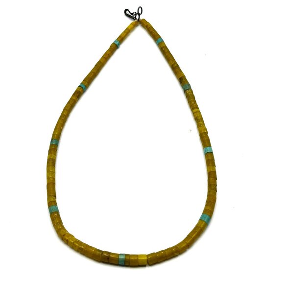 1970s-80s Santo Domingo Pueblo Hand-Rolled Gaspeite & Turquoise Necklace - Picture 5 of 8